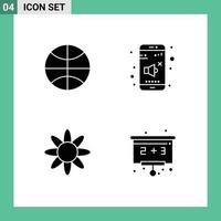 Pack of 4 creative Solid Glyphs of basketball herb holiday volume back to school Editable Vector Design Elements