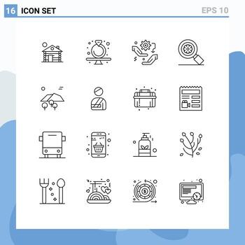 conjunto de dieciséis moderno ui íconos símbolos señales para ajuste buscar mazo investigación configuración editable vector diseño elementos
