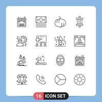 16 Universal Outlines Set for Web and Mobile Applications labour construction worker food architect components Editable Vector Design Elements