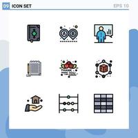 User Interface Pack of 9 Basic Filledline Flat Colors of novel notebook ride notepad man Editable Vector Design Elements