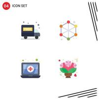 Pack of 4 Modern Flat Icons Signs and Symbols for Web Print Media such as delivery truck flower analytics web romantic Editable Vector Design Elements