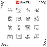 User Interface Pack of 16 Basic Outlines of buy man mother avatar old Editable Vector Design Elements