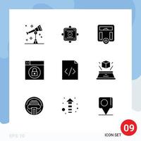 9 Thematic Vector Solid Glyphs and Editable Symbols of html code body lock web Editable Vector Design Elements