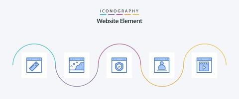 Website Element Blue 5 Icon Pack Including login. browser. photo. protection. interface vector