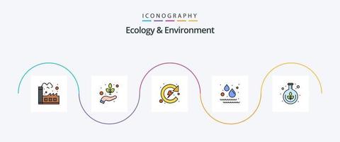 Ecology And Environment Line Filled Flat 5 Icon Pack Including laboratory. water. natural. rain. liquid vector