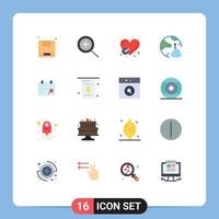 Pictogram Set of 16 Simple Flat Colors of plan calendar heart online network Editable Pack of Creative Vector Design Elements