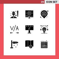 Set of 9 Modern UI Icons Symbols Signs for sign board kerning shopping sport location Editable Vector Design Elements