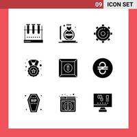 9 User Interface Solid Glyph Pack of modern Signs and Symbols of badge reward mother medal page Editable Vector Design Elements