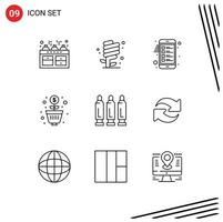 Group of 9 Outlines Signs and Symbols for bullet revenue green profit list Editable Vector Design Elements