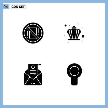 Set of 4 Vector Solid Glyphs on Grid for avoid mail off crown proposal Editable Vector Design Elements