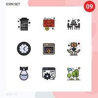 9 User Interface Filledline Flat Color Pack of modern Signs and Symbols of player page briefcase clock table Editable Vector Design Elements