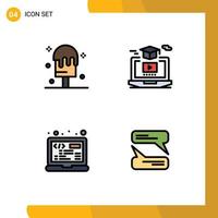 Group of 4 Filledline Flat Colors Signs and Symbols for cream laptop degree gruadation html Editable Vector Design Elements