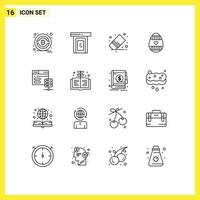 Pictogram Set of 16 Simple Outlines of server database remove holidays egg Editable Vector Design Elements