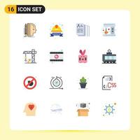 Modern Set of 16 Flat Colors Pictograph of architecture machine helmet coffee job Editable Pack of Creative Vector Design Elements