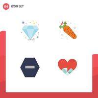 Flat Icon Pack of 4 Universal Symbols of diamond stop carrot nutrition love Editable Vector Design Elements