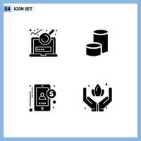 Group of 4 Solid Glyphs Signs and Symbols for analysis accounting login crypto user Editable Vector Design Elements