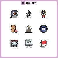 Set of 9 Vector Filledline Flat Colors on Grid for cinema add insignia storage server Editable Vector Design Elements