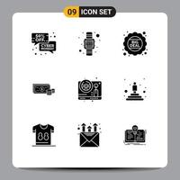 Mobile Interface Solid Glyph Set of 9 Pictograms of business finance hand watch coins sale Editable Vector Design Elements