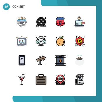 16 Thematic Vector Flat Color Filled Lines and Editable Symbols of interface service american customer support Editable Creative Vector Design Elements