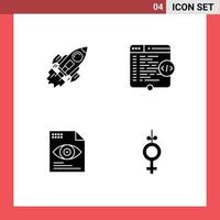 Modern Set of 4 Solid Glyphs and symbols such as startup window launch code file Editable Vector Design Elements