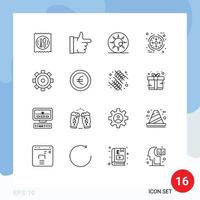 Mobile Interface Outline Set of 16 Pictograms of building product ghost eyeball processing business Editable Vector Design Elements