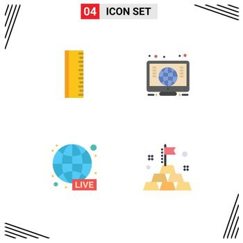 Pack of 4 Modern Flat Icons Signs and Symbols for Web Print Media such as education world wide computer broadcasting investment Editable Vector Design Elements