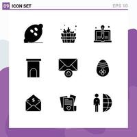 Set of 9 Commercial Solid Glyphs pack for residence house content estate writer Editable Vector Design Elements