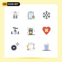 Pack of 9 Modern Flat Colors Signs and Symbols for Web Print Media such as coffee design audit computer wheel Editable Vector Design Elements