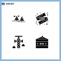 4 Universal Solid Glyphs Set for Web and Mobile Applications forest announcement tree sale communication Editable Vector Design Elements