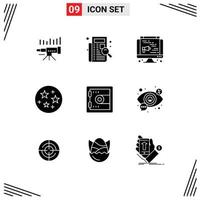 Pack of 9 Modern Solid Glyphs Signs and Symbols for Web Print Media such as stars science filing web computer Editable Vector Design Elements