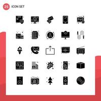 Group of 25 Solid Glyphs Signs and Symbols for briefcase iphone mail android smart phone Editable Vector Design Elements