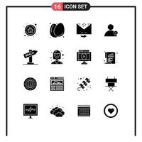 16 Thematic Vector Solid Glyphs and Editable Symbols of travel beach answer user follow Editable Vector Design Elements