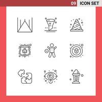 Group of 9 Modern Outlines Set for exercise protect attention bug sign Editable Vector Design Elements