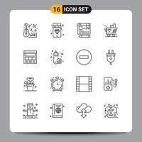 Modern Set of 16 Outlines and symbols such as page heart browser weding trolly Editable Vector Design Elements