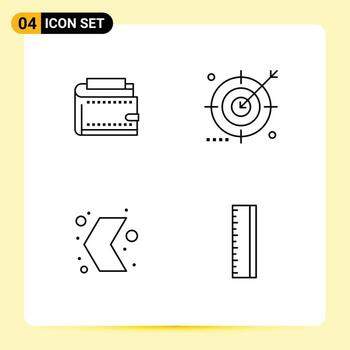 móvil interfaz línea conjunto de 4 4 pictogramas de billetera mejoramiento dinero audiencia flecha editable vector diseño elementos