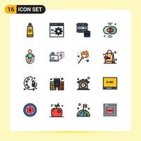 Set of 16 Modern UI Icons Symbols Signs for jump division database chemistry biology Editable Creative Vector Design Elements