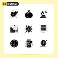 9 Thematic Vector Solid Glyphs and Editable Symbols of gear property science up progress Editable Vector Design Elements