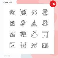 paquete de dieciséis moderno contornos señales y símbolos para web impresión medios de comunicación tal como construcción herramientas petardo ajustes contenido administración editable vector diseño elementos