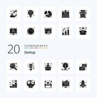 20 Startup Solid Glyph icon Pack like photography sharing applicant share creative vector