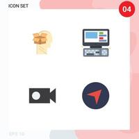 Set of 4 Vector Flat Icons on Grid for box cam user monitor video Editable Vector Design Elements