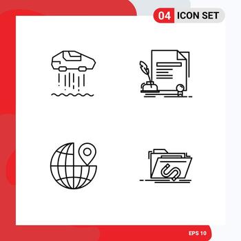 Modern Set of 4 Filledline Flat Colors Pictograph of hovercar globe technolody document pin Editable Vector Design Elements