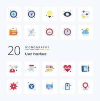 20 User Interface Flat Color icon Pack like gear compose interface comment heart vector