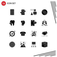 Set of 16 Modern UI Icons Symbols Signs for mind tooth development medical studio Editable Vector Design Elements