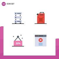 Set of 4 Modern UI Icons Symbols Signs for data spa server fuel block Editable Vector Design Elements