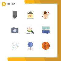 Mobile Interface Flat Color Set of 9 Pictograms of basic image home camera cookie Editable Vector Design Elements