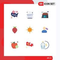 Mobile Interface Flat Color Set of 9 Pictograms of sun fruit advertisement food product Editable Vector Design Elements