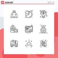 Modern Set of 9 Outlines and symbols such as work schedule creative hotel bag Editable Vector Design Elements