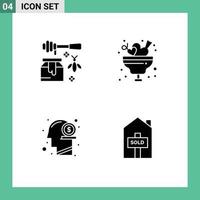 Mobile Interface Solid Glyph Set of 4 Pictograms of bee dollar sweet ice human Editable Vector Design Elements