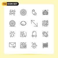 Pictogram Set of 16 Simple Outlines of web design seo baby options digital clock Editable Vector Design Elements