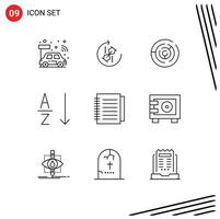 Editable Vector Line Pack of 9 Simple Outlines of notebook sort joint order maze Editable Vector Design Elements